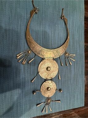 Vintage Hmong Mia Tribal TORQE Necklace Crescent Rabbit Lotus
